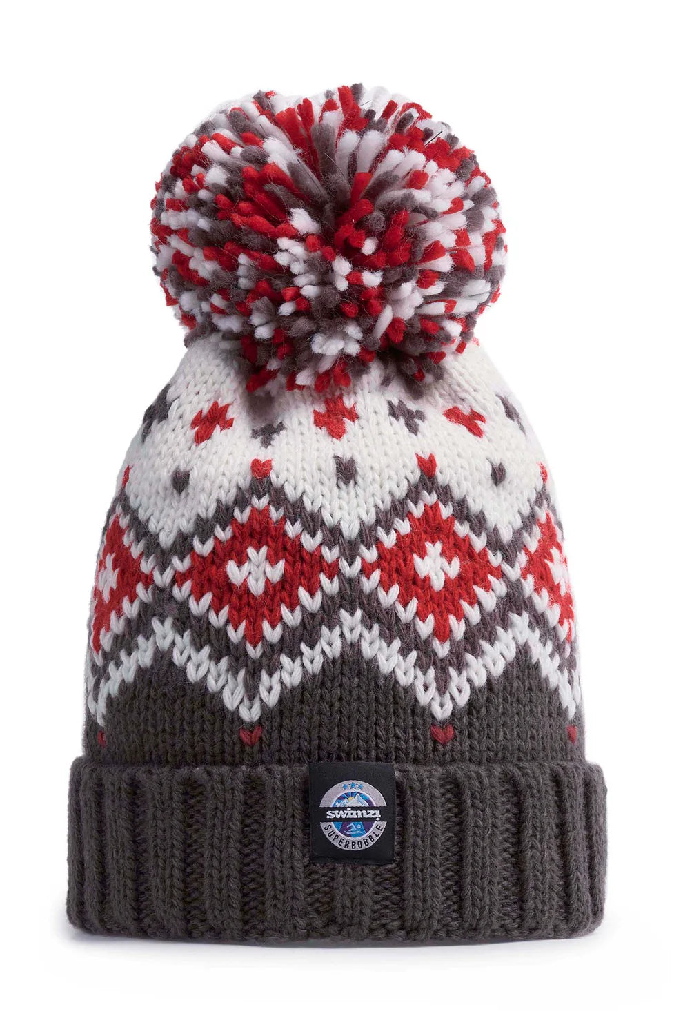 SuperBobble Graphite Red Tyrol Nordic Knit Hat Swimzi