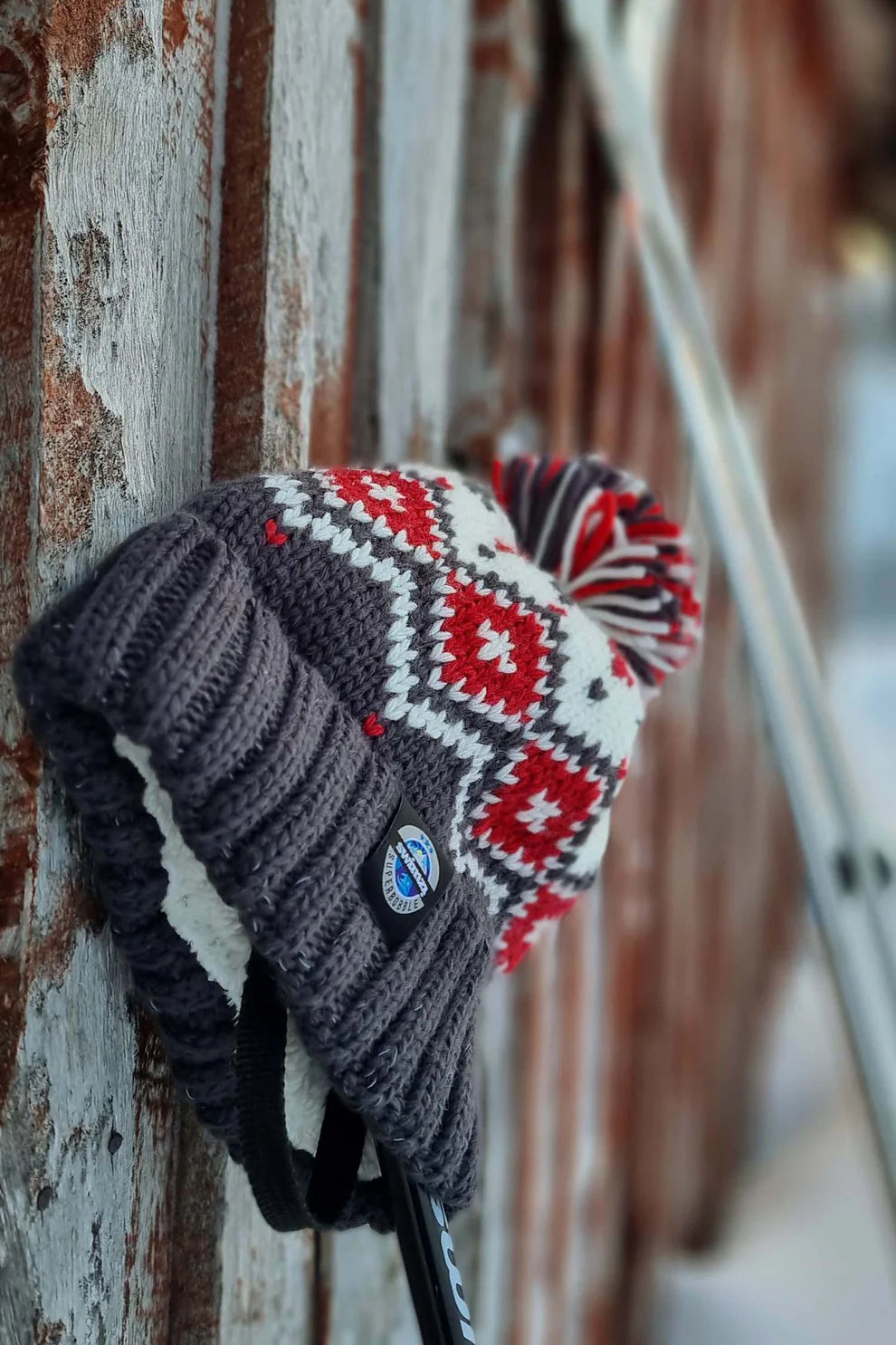SuperBobble Graphite Red Tyrol Nordic Knit Hat Swimzi