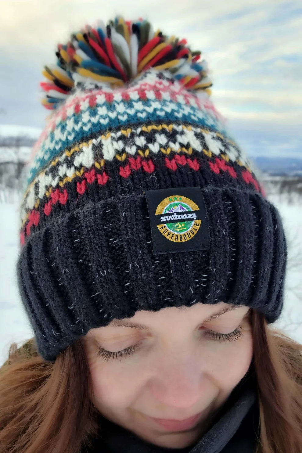 SuperBobble  Jet Black Nordic Knit Hat Swimzi