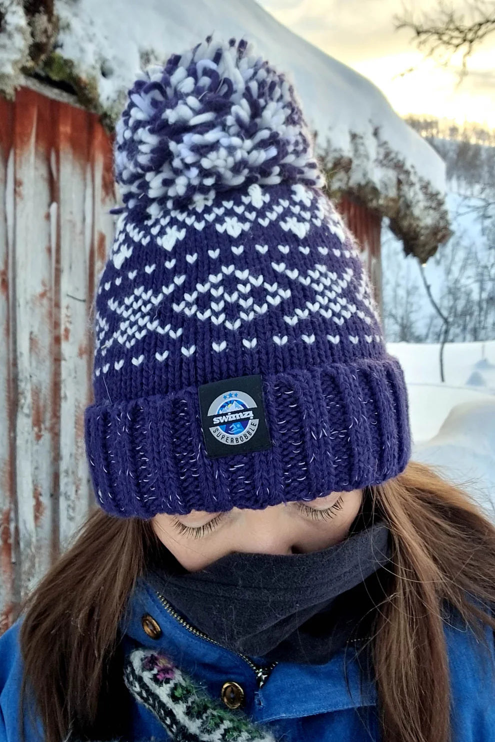 SuperBobble Navy Nordic Knit Hat