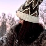Andrea Hall Truffle Cream Zig-zag Super Bobble Hat